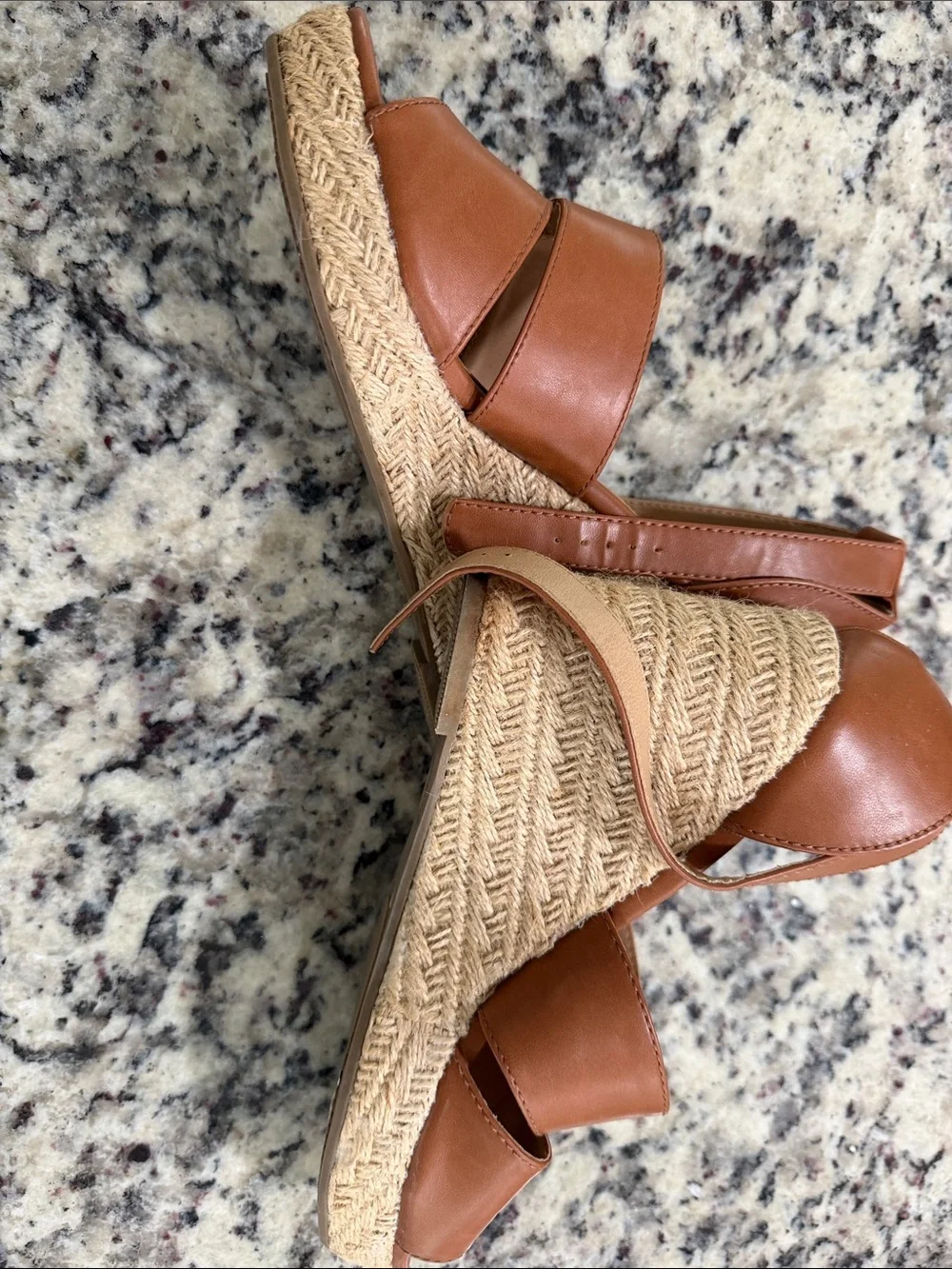 Time and Tru Tan Strappy Espadrille Wedge Sandals